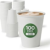 12 oz Coffee Cups Disposable White Paper Cups, 100 Pack BPA Free Leak Proof Hot Cups, 300GSM Thickened Disposable Cups,Unbleached Hot Cold Drink Cups for Everyday Home Office Coffee Bar Party Supplies