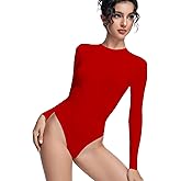 Bolsamila Womens Long Sleeve Bodysuit Round Neck Lightweight Stretchy Basic Shirts Body Suits for Women Tops