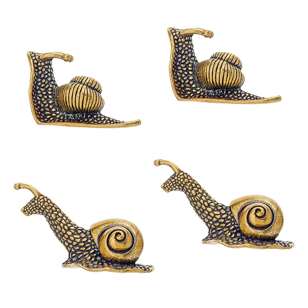 SUPERFINDINGS 4Pcs 2Styles Brass Snail Figurines Snail Small Statue Mini Vintage Snail Ornaments Antique Bronze Snail Decor for Home Offices Desktop Garden Yard Decoration