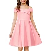 Arshiner Girls Summer Dress Off Shoulder Fold Pleated Formal Elegant Dress