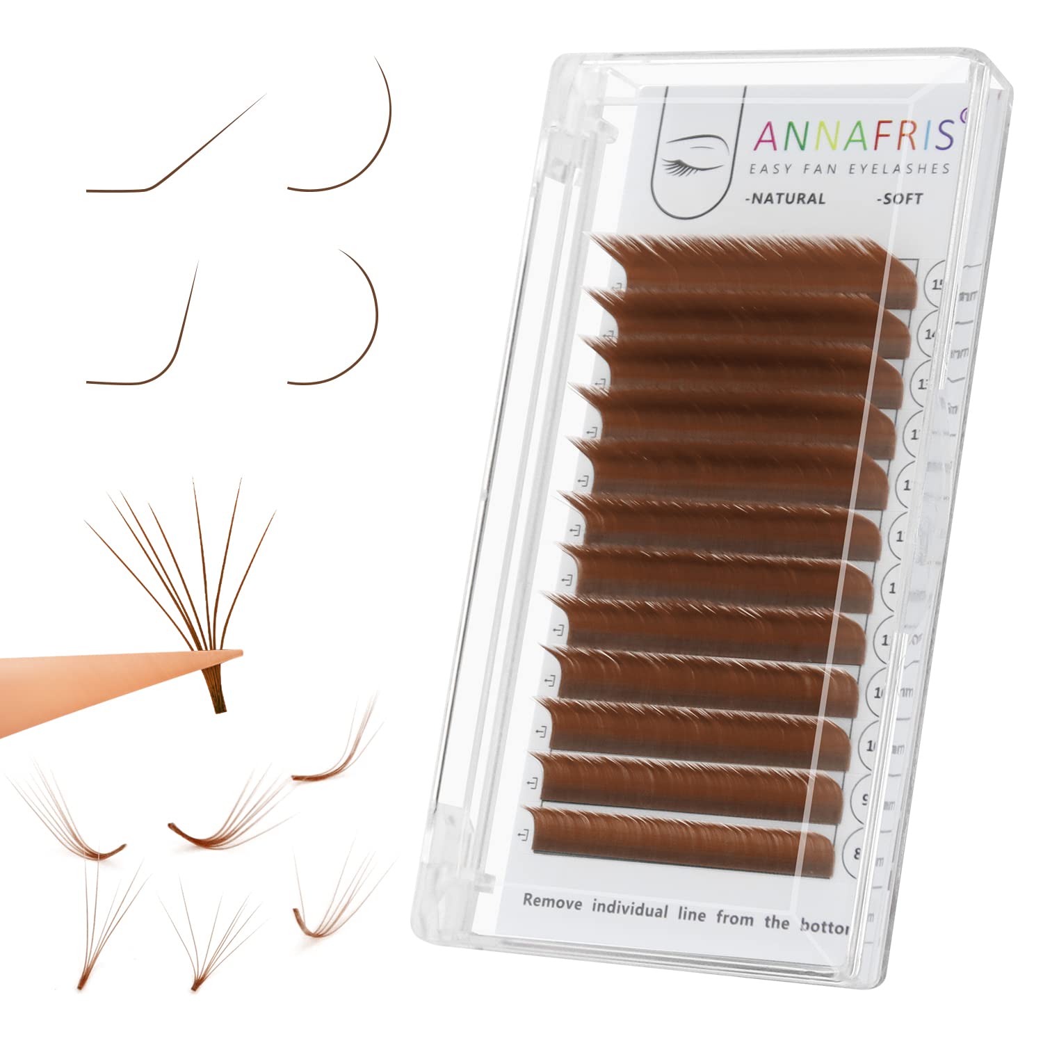 ANNAFRIS Easy Fan Colored Eyelash Extension Brown 0.07 D 8-15mm Mix Colorful Volume Lash Russian Easy Fan Lashes Self Fanning Professional(EasyFan Brown,0.07 D Mix)