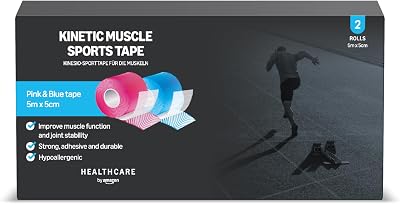 by Amazon Kinetic Muscle Sports Tape 5m x 5cm Pack of 2 Blue Pink