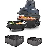 Upgraded Air Fryer Silicone Liners for Ninja Crispi FN101GY/FN101CGY,Non-Stick Reusable Ninja Glass Air Fryer Accessories,Big