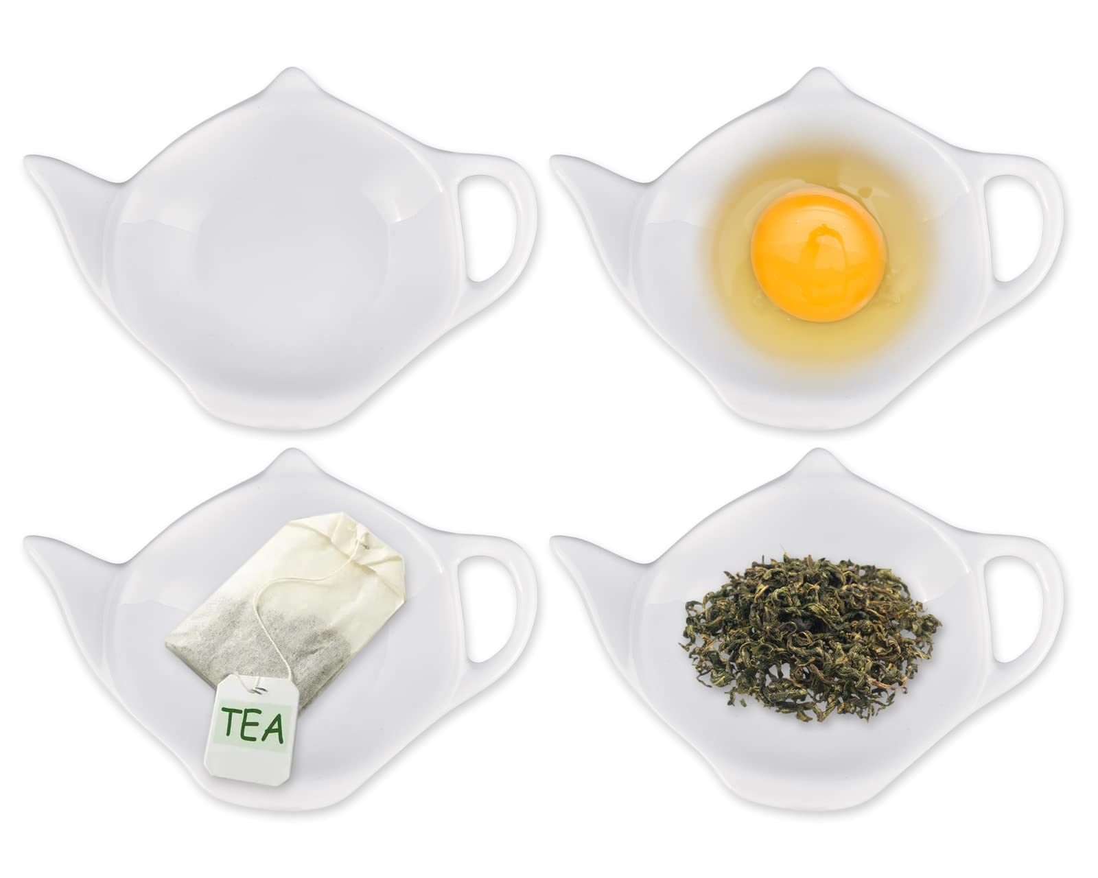 SCSpecial 4 Pieces Tea Bag Holder Teabag Coaster Seasoning Dish for Sauce Dessert (White) (Teapot - White)