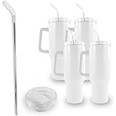 Hogg 40oz Traveler - White (4 Pack), 40 oz Sublimation Tumblers Bulk, Sublimation Tumblers with Handle, DIY Cups with Lid and Straw
