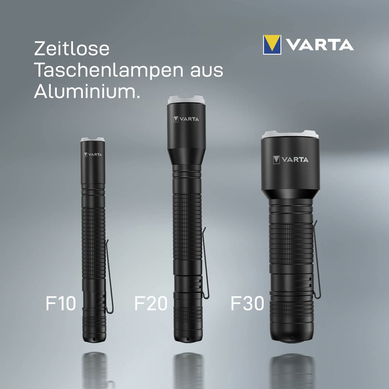 VARTA Taschenlampe LED inkl. 2x AA Batterien, Aluminium Light F20 Pro Leuchte, Lampe mit drei Leuchtmodi, Taschenleuchte mit Aluminiumgehäuse, texturiertem Griff, stoßfest 2