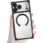 PSIOXY Rectangle Case for iPhone 17 Pro Max Compatible with Magsafe, Full Lens Protection with Reinforced Corners, Clear Matte with TPU Plating Slim Magnetic Phone Case for iPhone 17 Pro Max Black