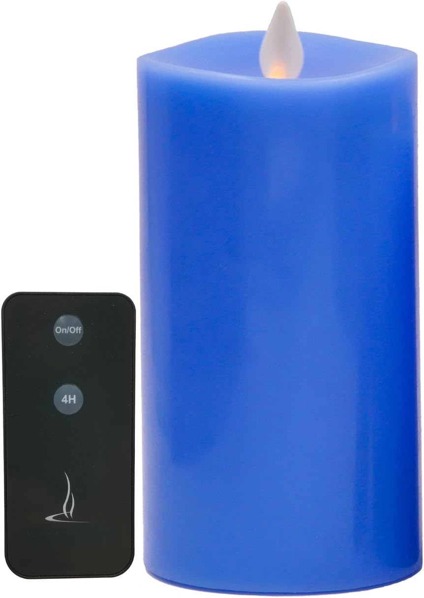 LED Pillar Candle,QBA (D 3" x H 7") Flameless Flicker Candle Battery Operated Premier Real Wax Candle Moving Wick Unscented Candle with Remote Timer (Blue)