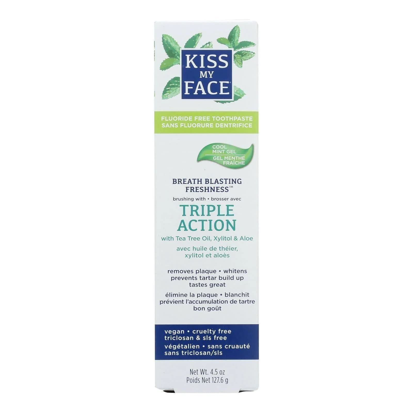 Kiss My Face Triple Action Gel Toothpaste, Fluoride Free Toothpaste, 4.5 Ounce