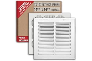 Fits 12x12 Duct Opening | Filter Included Steel Return Air Filter Grille by Handua [Removable Door] for 1-inch Filters | Vent Cover Filter Grill | White | Outer Dimensions: 14 5/8"W X 14 5/8"H