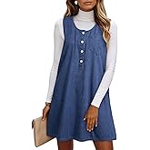 Dokotoo Womens Sleeveless Crewneck Lightweight Summer Casual Cotton Denim Dress Loose Fit Button Dress