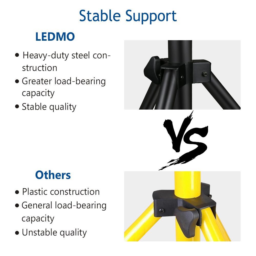 LEDMO LED Utility Lamp Work light Stand Adjustable Tripod LED Flood light Tripod Stand, Steel Telescoping (for auto, home, work, job, construction, camping, indoor and outdoor use)