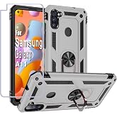 Folmeikat Compatible with Samsung Galaxy A11 Phone Case 6.4" Silver | Samsung Galaxy A11 Phone Case,Screen Protector 360 Degree Rotating Metal Ring Slim Shock Reinforced Corner Silicone