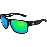 Birdz Eyewear Glide Sunglasses for Men or Women Scratch Resistant Lens Lightweight Black Square Frame Green Mirror Lens