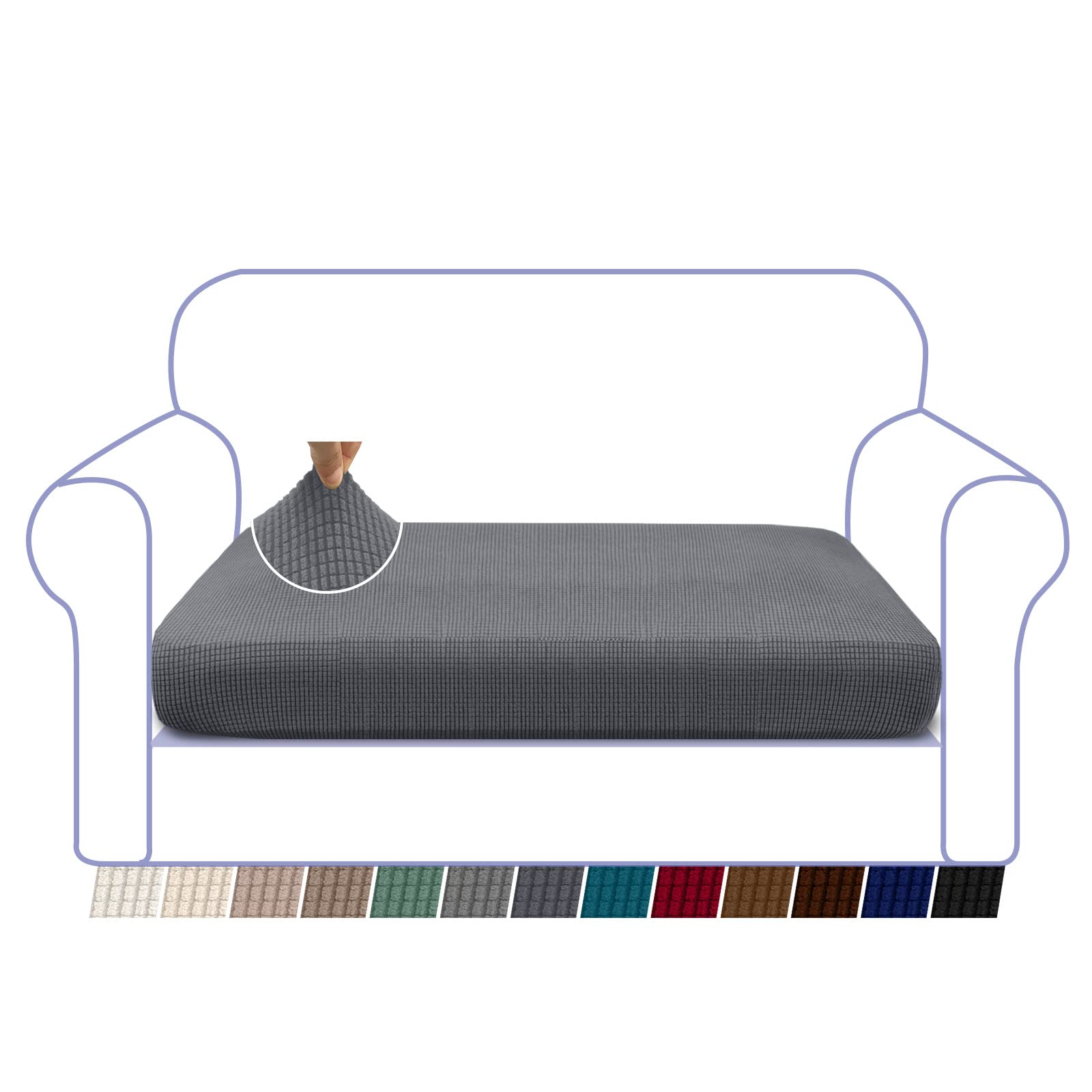 Granbest High Stretch Sofa Seat Cushion Cover Super Soft Couch Seat Cover Sofa Cushion Protector Jacquard Spandex Fabric with Elastic Bottom(2 Seater,Grey)