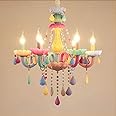 LAKIQ Colorful Crystal Hanging Chandelier Light Fixture 6 Lights European Girls Room Pendant Ceiling Lighting Candle Chandelier for Girls Bedroom Living Room Dining Room Coffee Shop (Style A)