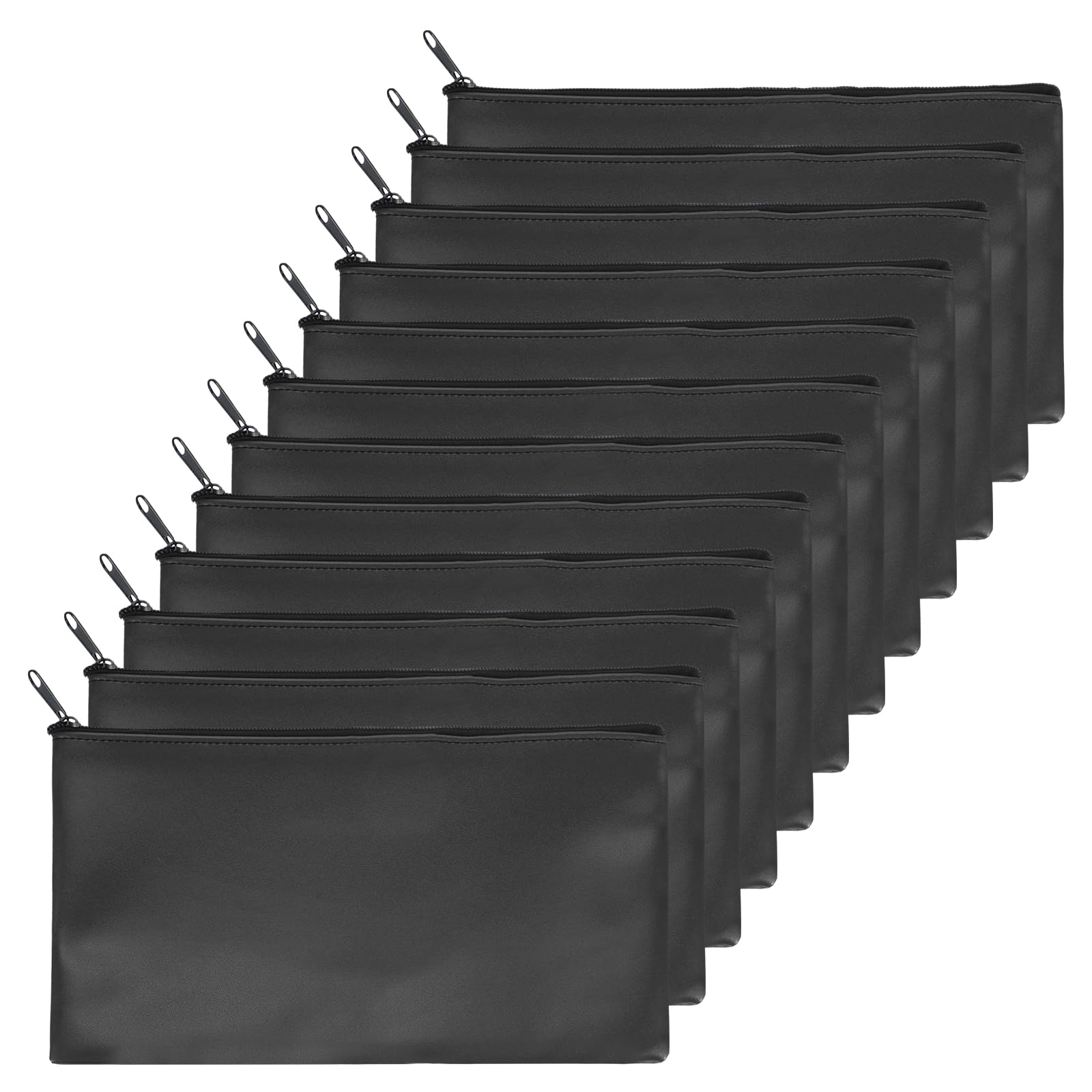 PATIKIL 11"x 6" Bank Deposit Bag, 12Pcs Money Bag Bank Bag Security Money Pouch Receipt Holder for Tickets Coin Makeup Cosmetics Bills, Black