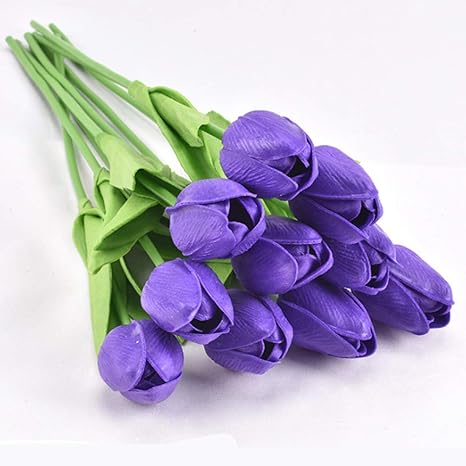 Amazon 造花 インテリア造花 アートフラワー 枯れない花 チューリップ 造花 手作りブーケ フラワーアレンジ 花束 永遠の愛 結婚お祝い 記念日 パープル 10本入り 造花 オンライン通販