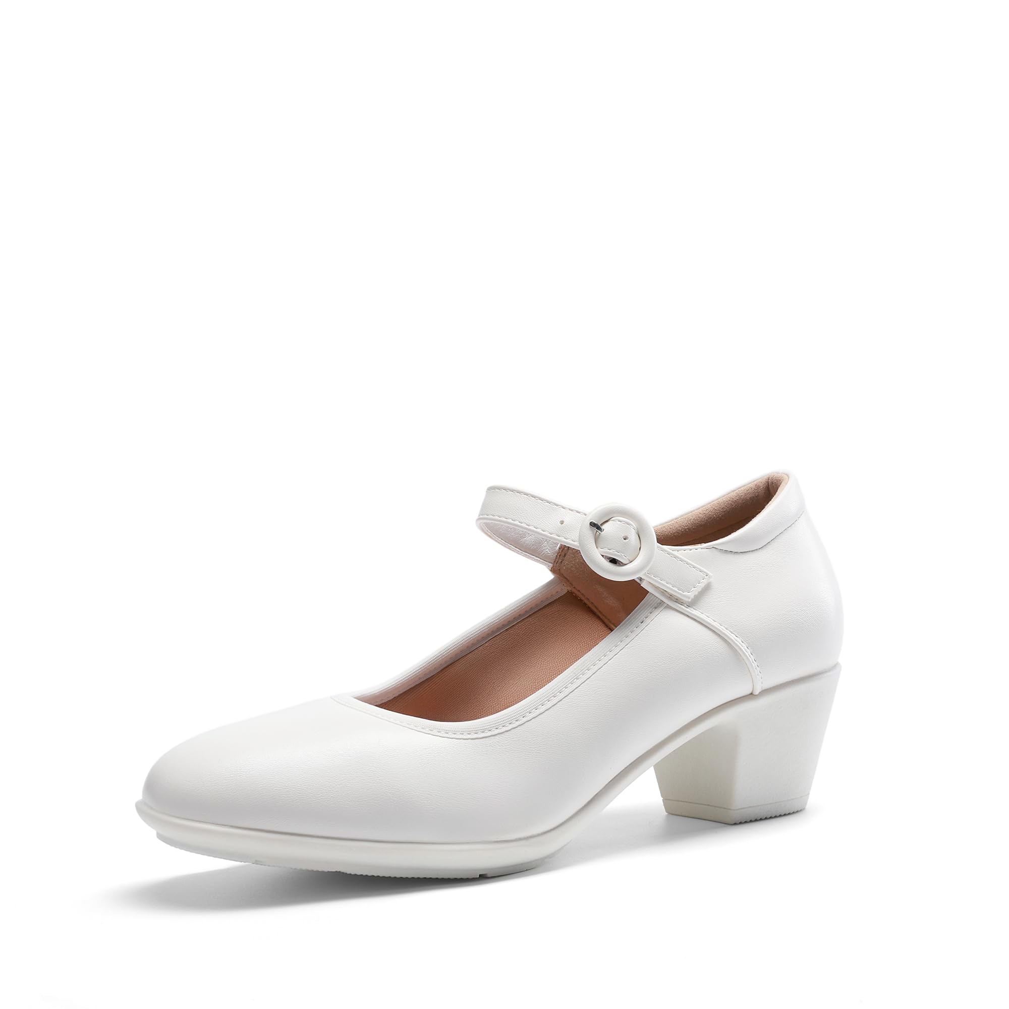 Photo 1 of DREAM PAIRS Mary Jane Shoes Women Low Chunky Heels Closed Toe Pumps Comfortable Work Business Dress Shoes,Size 8.5,White,DWUMPU2549