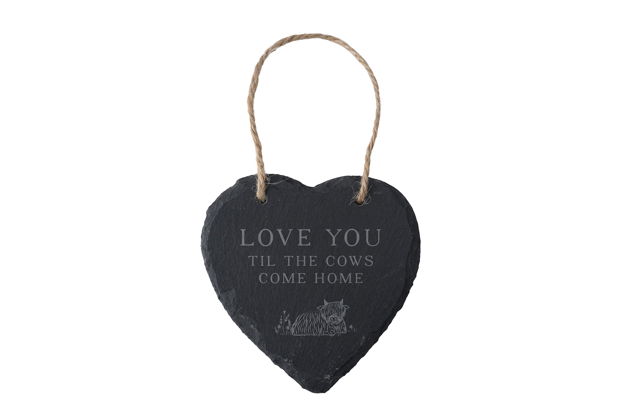 CGB Giftware | Rustic Slate Heart Hanger With Slogan 'Love You Til The Cows Come Home' | Jute Ribbon Hanger | GB07542