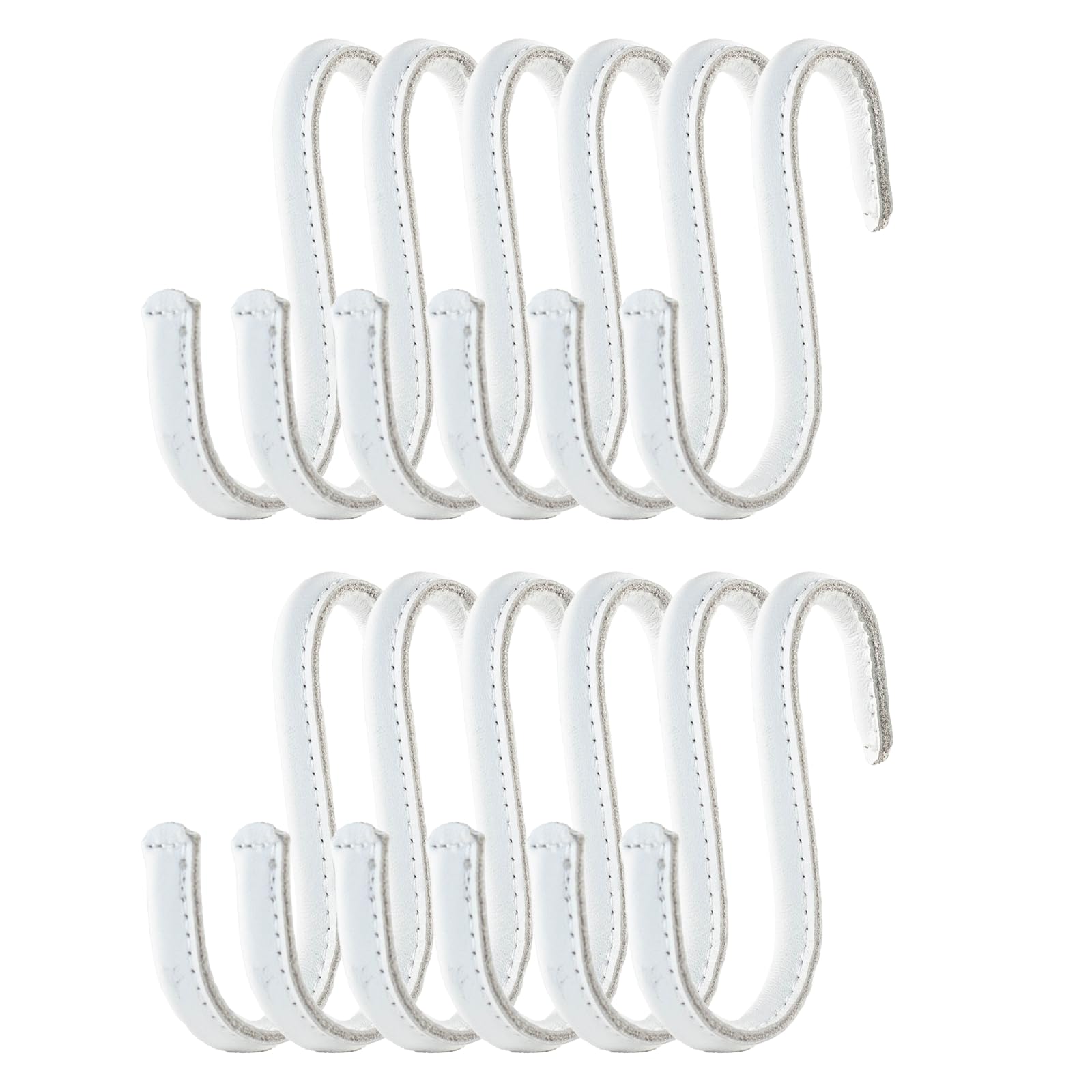 Brute Strength - S Shaped Hooks Wrapped in Full Grain Leather - 12 pcs - White White - 10 cm Stainless Steel Metal Hangers Hanging Hooks for Kitchen, Work Shop, Bathroom