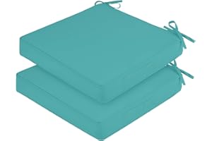 LOVTEX 19x19 Outdoor Chair Cushions Set of 2, Waterproof Patio Cushions for Outdoor Furniture with Removable Cover, Thick Outdoor Seat Cushions for Chairs with Straps and Portable Handle(Teal)