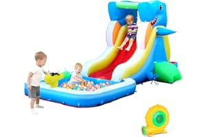 STEP4FUN Inflatable Water Slide, Bounce House for Kids Backyard, Toddler Blow Up Bouncer with Air Blower, Splash Zone, Climbing Wall, Water Cannon for Party