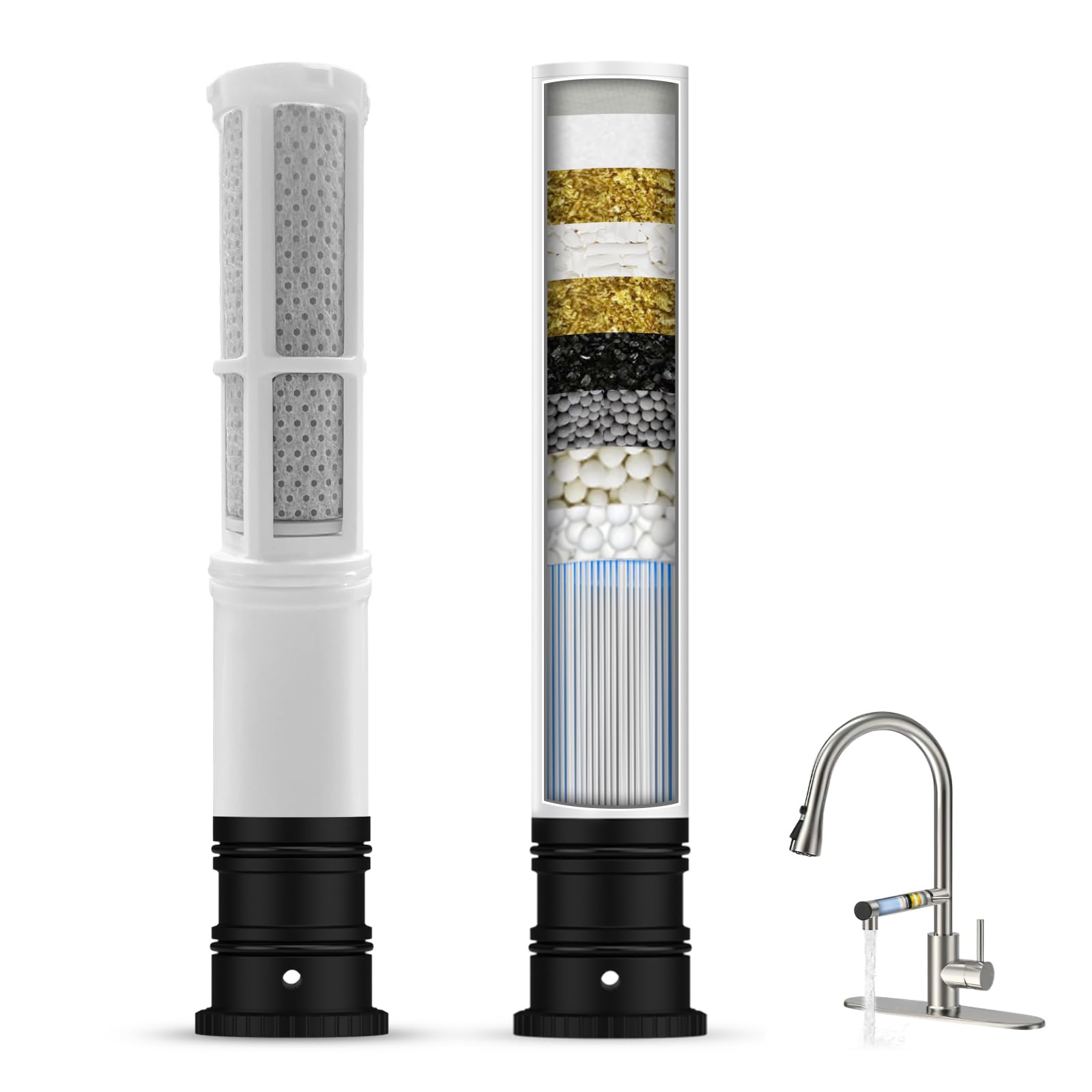 Photo 1 of FEELSO Replacement Filters for Feelso Filtered Kitchen Faucet with Pull Down Sprayer (2 Pack), Reduces PFAS, PFOA/PFOS, Lead, Chlorine, Bad Taste & Odor, NSF/ANSI 42 Certified, 50 Gallons