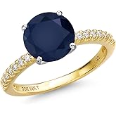 Gem Stone King 14K 2 Tone Gold Blue Sapphire and Lab Grown Diamond Engagement Ring For Women | 5.11 Cttw | Round 10MM | Gemstone Birthstone | Wedding Anniversary Promise Ring For Women