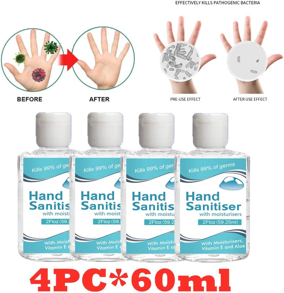 4PC Hand Sanitizer, Portable No-wash Hand Sanitizer, Refreshing Gel Bacteriostatic, Pump Bottle, 60ml, 8 Fl Oz