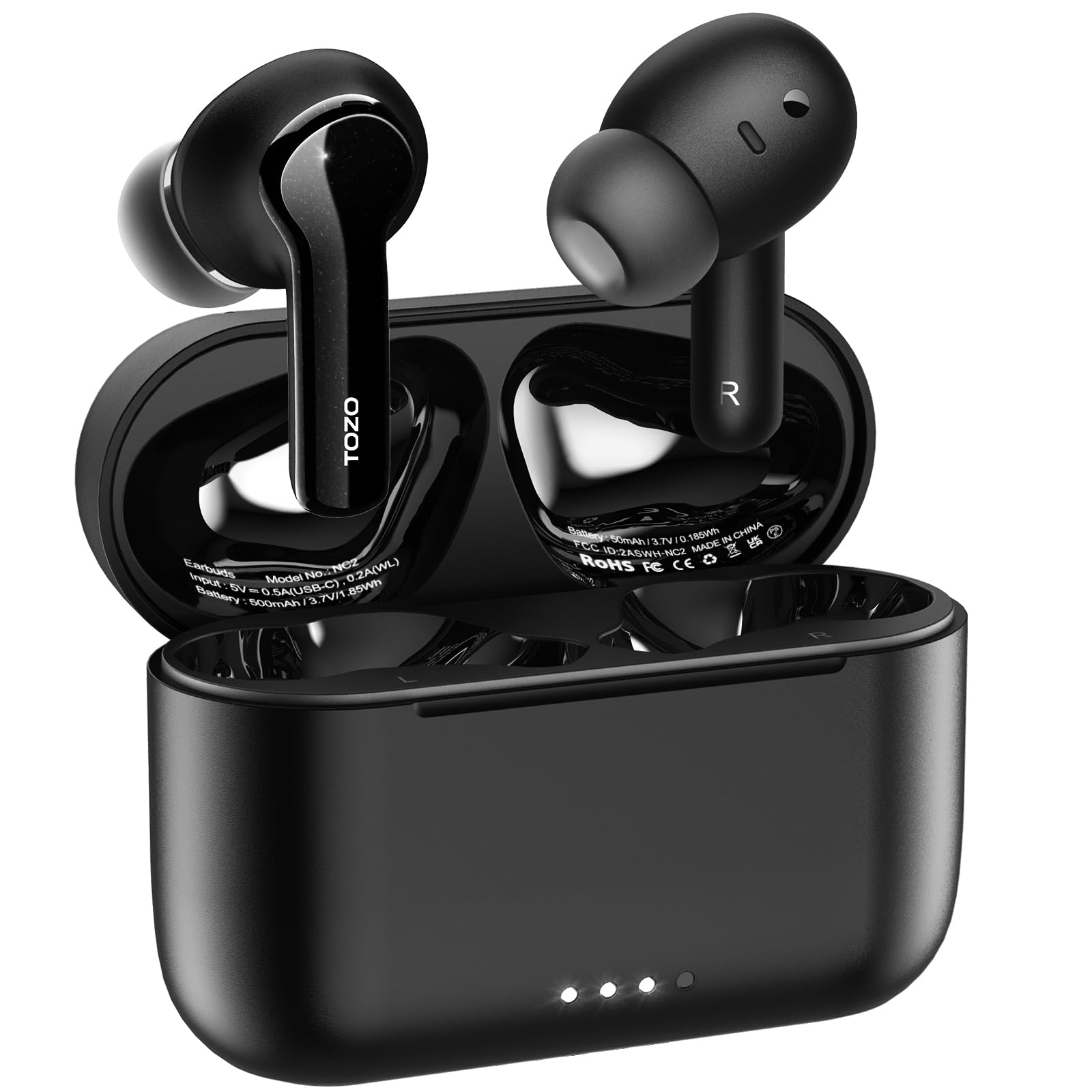 TOZO Hybrid Active Noise Cancelling Wireless Earbuds with 6 Mics AI Clear Call Ear Buds 55H Playtime with LED Display 32 Preset EQs via APP Bluetooth 5.3 IPX8 Waterproof in Ear Headphones
