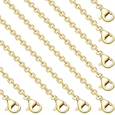 Beebeecraft 10Pcs 1mm 18K Gold Plated Cable Chains Set 17.7in Necklace Chains Bulk with Lobster Clasps for DIY Beadable Dangles Pendant Necklaces Jewelry Making