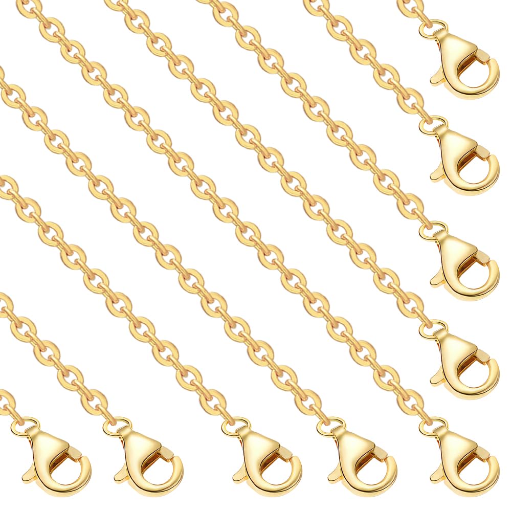 Beebeecraft 10Pcs 1mm 18K Gold Plated Cable Chains Set 17.7in Necklace Chains Bulk with Lobster Clasps for DIY Beadable Dangles Pendant Necklaces Jewelry Making