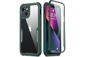 FUNMIKO for iPhone 13 Case with Screen Protector,Mili-Grade Heavy Duty Protection Pass 21ft. Drop Tested Durable Slim-fit Clear Plastic Cover Protective Phone Case for Apple iPhone 13 6.1" Pine Green