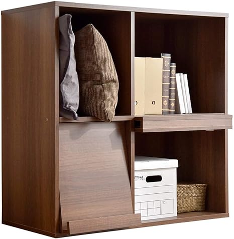 Amazon タンスのゲン フラップチェスト 上扉なし 2段 幅90cm ディスプレイラック 薄型 本棚 収納 木製 ブラウン 34 本棚 オンライン通販