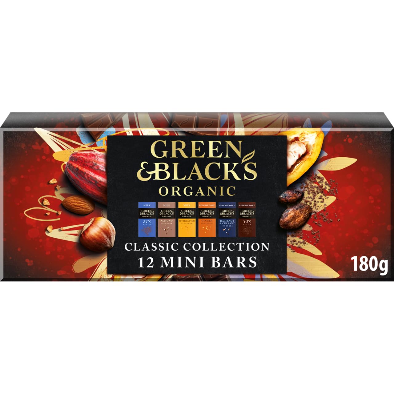 Green & Black's Organic Classic Collection, Box of 12 Miniature Milk & Dark Chocolate Bars, 180 g (Pack of 1)