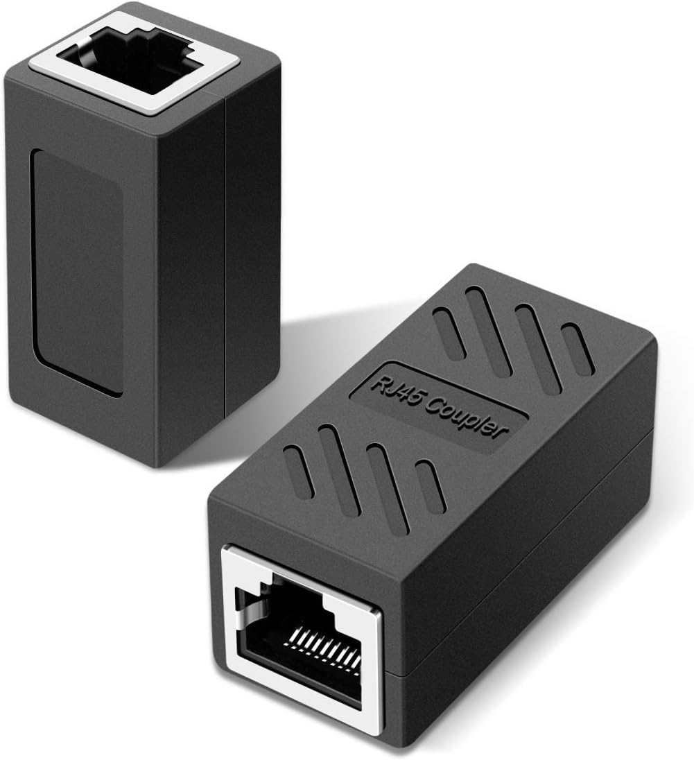 RJ45 Coupler, in Line Coupler Cat7/Cat6/Cat5e Ethernet Cable Extender Adapter Female to Female (2 Pack Black)