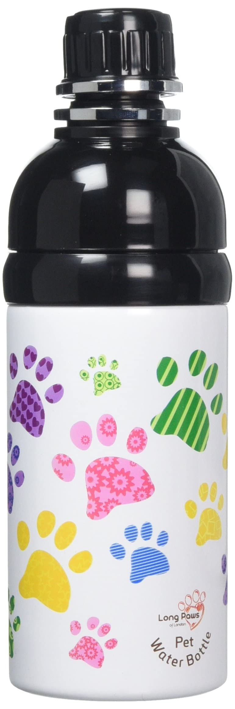 Long Paws White Portable Dog Water Bottle Stainless Steel Travel Water Bottle Flask With Colorful Printed Paws For Walking and Outdoor Activities - Medium -500 ml