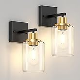 Licperron Black and Gold Wall Sconces Set of 2 with Clear Glass Shade, Matte Black Vanity Light Fixtures, Farmhouse Wall Ligh