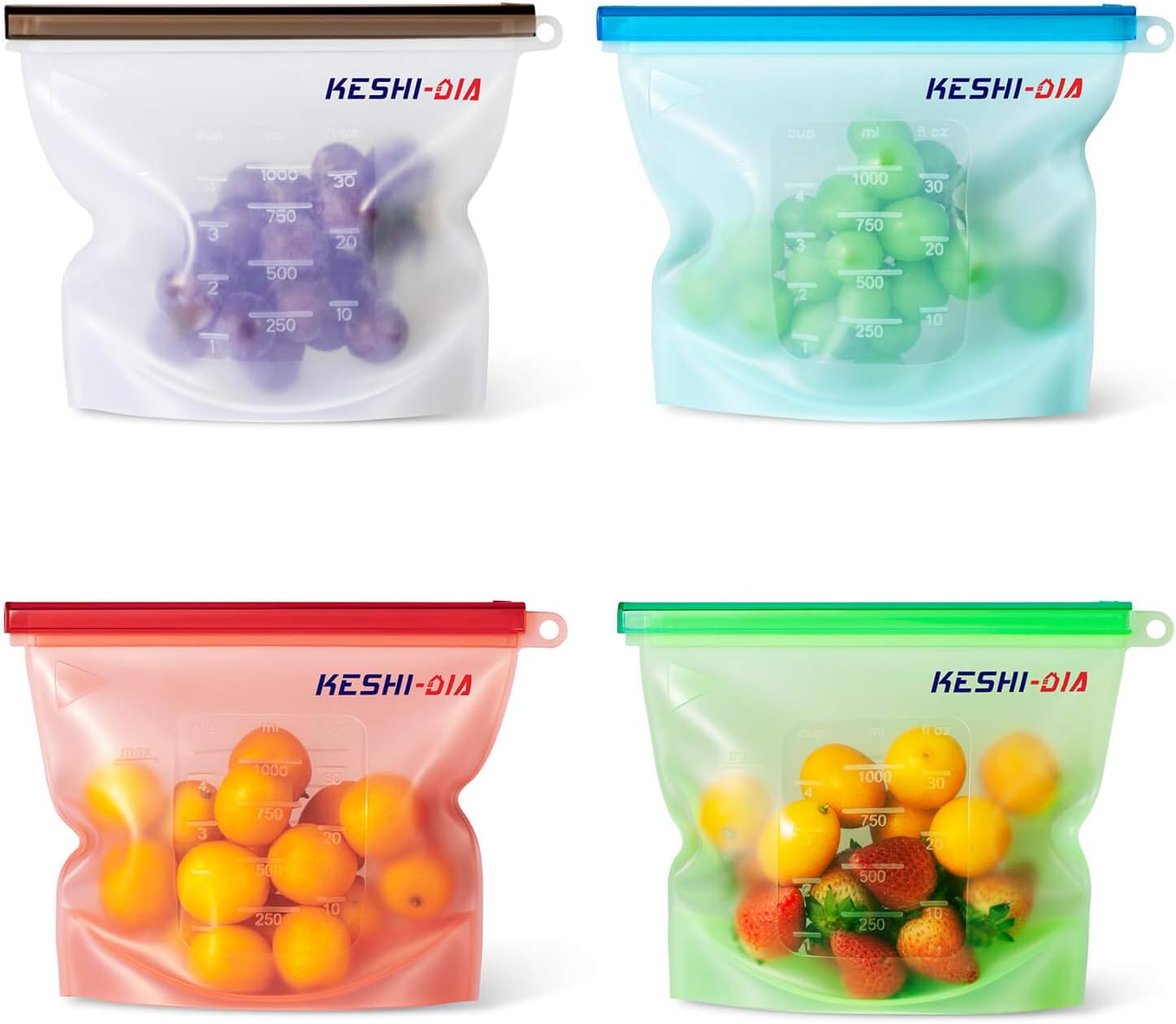 Reusable Silicone Food Storage Bag, Airtight Seal Sous Vide Preservation Container for Cooking, Fruits, Vegetables, Sandwich and Meats, FDA Grade BPA Free (4 pack of 30 oz)