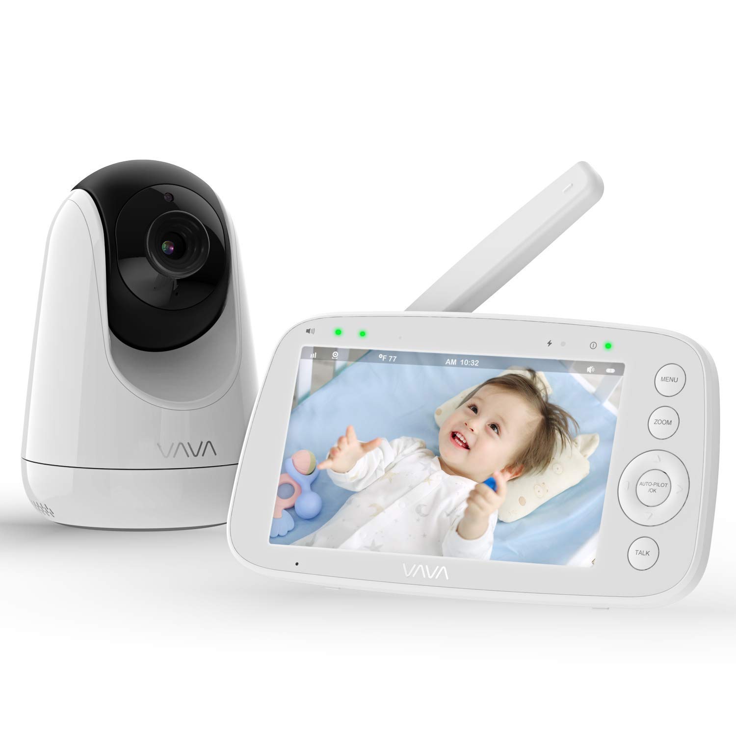 Babyphone mit Kamera, VAVA 5 Zoll Video Baby Monitor, 720P IPS HD Display, Nachtsicht, 110 ° Weitwinkel, 300M Reichweite, Zwei Wege Audio, 4500 mAh Akku, Temperatursensor, Ein-Klick-Zoom Funktion