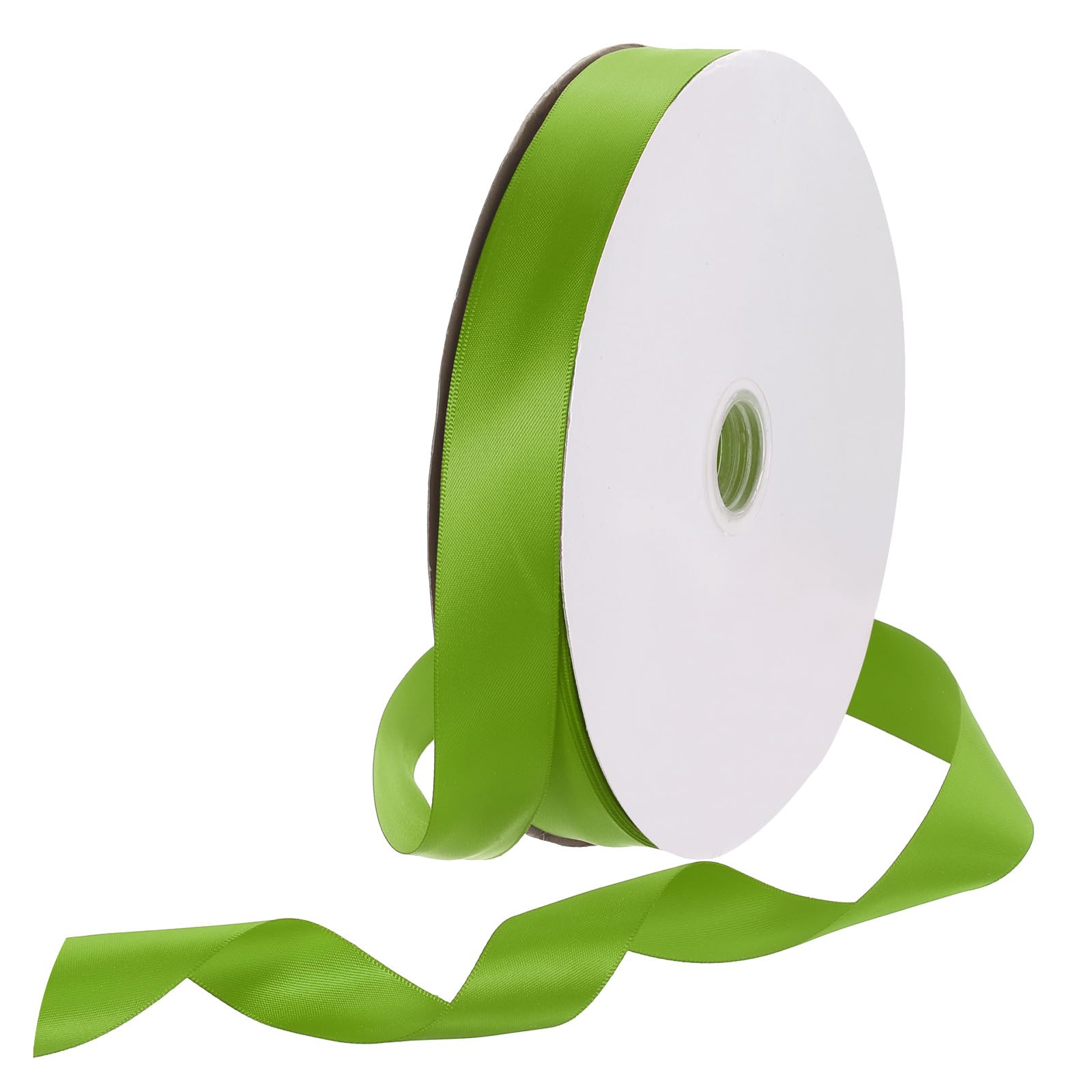 Rebower 25mm Satin Ribbon 91m Thick Double Face Grosgrain Silk Ribbon, [for Gift Wrapping, Hair Bows, Wedding, Cake, Flower] - 100 Yard/300ft/ Lawn Green