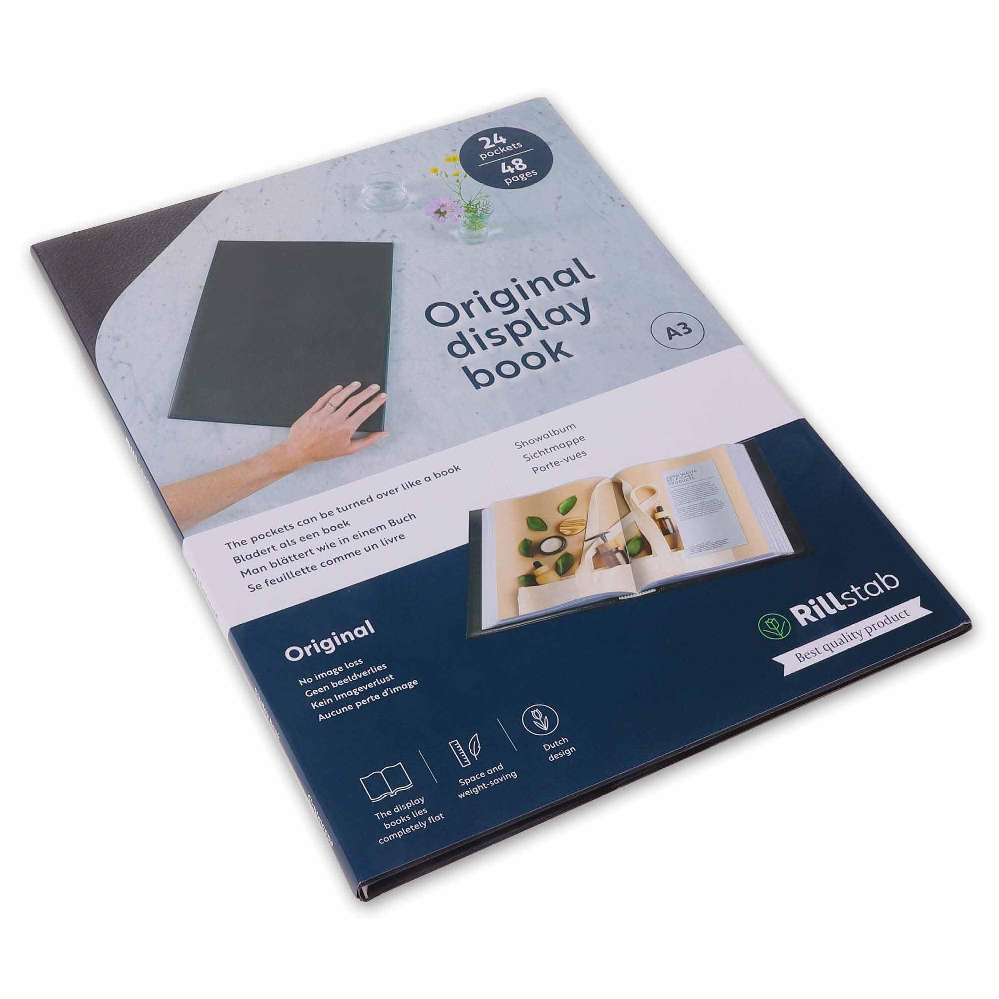 Rillstab Original Display Book (24 Transparent/Clear Pockets) | A3 Front Page Ring Binder Portfolio & Project Presentation Folder for Meetings & Conferences| Poly Clear Pocket Folder | Black | 99334