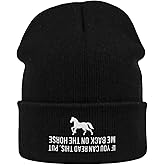 Funny Winter Hat Beanie for Women Men, If You Can Read This Put Me Back On The Horse Hat, Cute Horse Riding Gifts Slouchy Knit Cuffed Beanie, Christmas Birthday Gift for Girls Sister Wife Husband