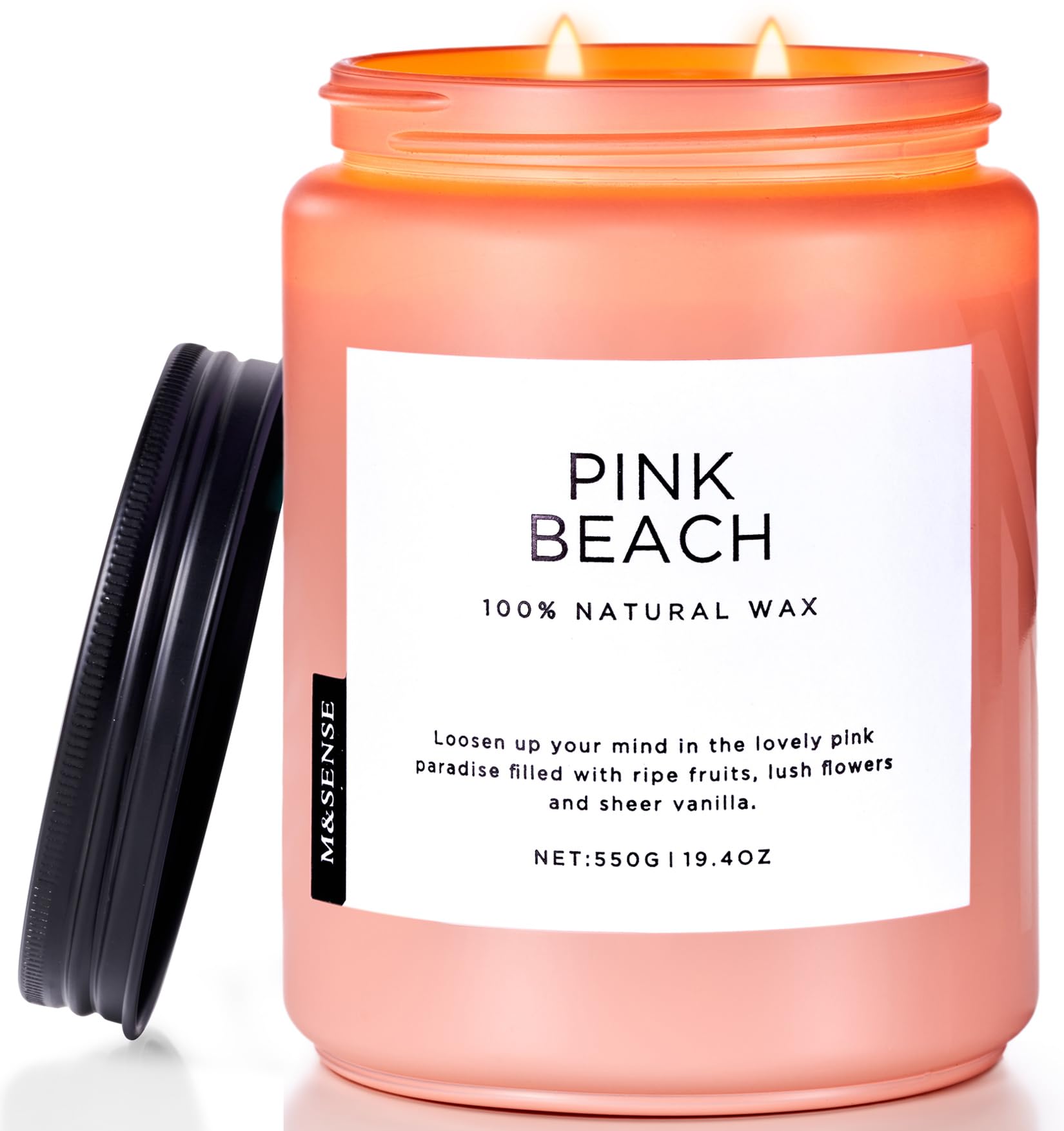 M&SENSE Pink Beach Jar Candle, 550g Pineapple & Coconut Scented Natural Soy Candles for Home Scented, 110 Hour Burn Time, Home Decor Gift for Women, Friends, Family, Colleagues, Couples