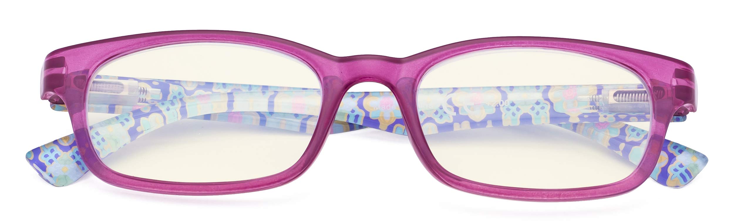 CessBlu Ladies Blue Light Filter Computer Glasses Floral Print Design Blocking UV Readers for Women Reading Screen (Purple) +0.5