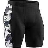 Tigersay Mens Compression Shorts with Pocket, Spandex Running Underwear | Compression Muscle Support, 3 Pockets for Phone/Keys/Earbuds, Moisture-Wicking Stretch, for Gym, Athletic Workouts