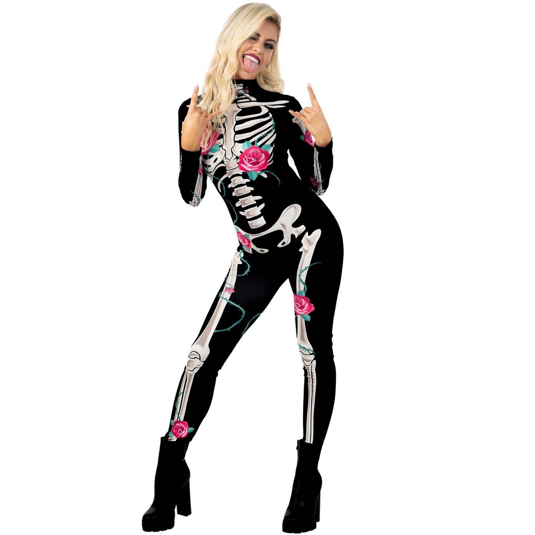 Morph Skeleton Bodysuit Women Adult Halloween Costume, Spooky Skeleton Outfit for Women, Perfect for Halloween Parties, Small