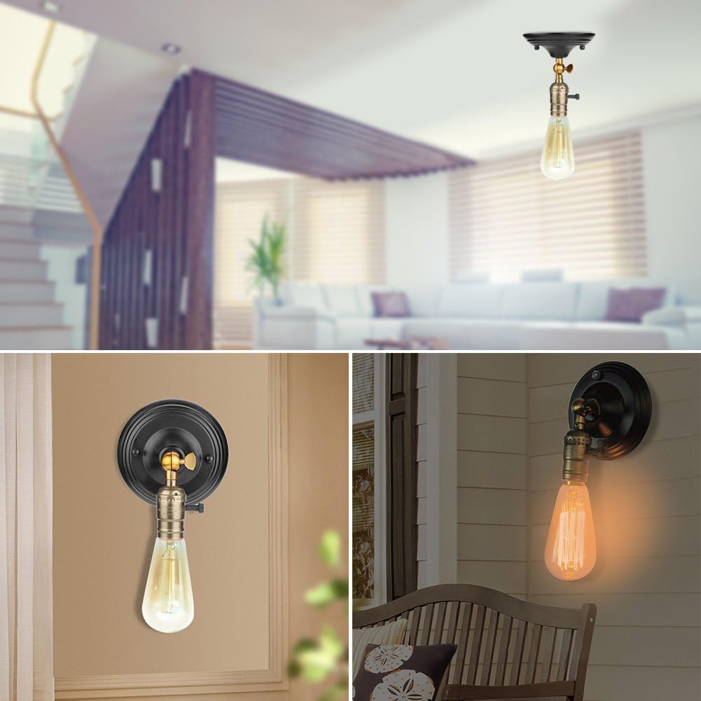 Zyyini Wall Light Holder, Vintage Retro Metal Wall Light Nordic Bedside