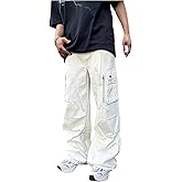 GORGLITTER Men's Baggy Flap Pocket Cargo Pants Wide Leg Drawstring Waist Loose Track Pants